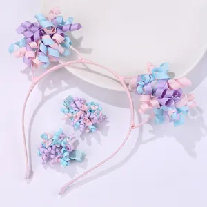 Sweet Children Korker Ribbon Flower Headband And Hair Clip Set Macaron Color Girls Hair Accessories Headwear For Party