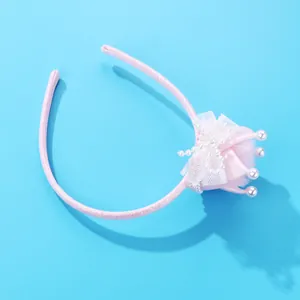Roze prinses haarband met kroon, kant en parels voor meisjes haaraccessoires