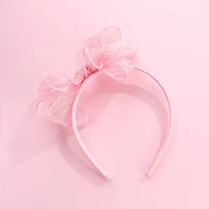 Pink sweet headband with large organza bow and glitter finish for children and girls