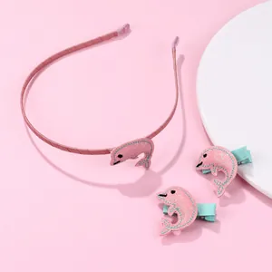 Süßes Rosa Delfin Haarschmuck Set Für Mädchen Inklusive Glitzer Stirnband Und Passende Haarklammern Süßes Cartoon Kinder Haarstyling Set