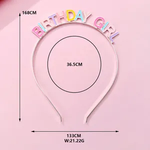 Detail view of Birthday Girl headband showing dimensions 16.8cm height and 21.22g weight