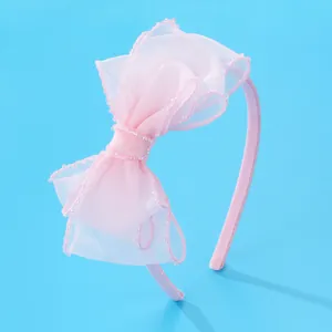 Serre-tête Doux Rose en Maille Avec Nœud pour Filles Grand Nœud en Organza Avec Perles Accessoires de Cheveux Décoratifs