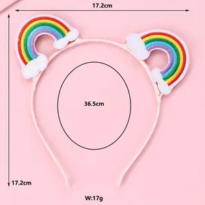 Pink sweet headband with rainbow cloud embroidery decorations for children and girls