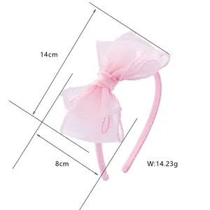 Serre-tête rose avec nœud en maille pour filles, dimensions 14cm de long et 8cm de large