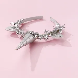 Sparkly silver unicorn headband for kids with sequins stars and bells for party celebration