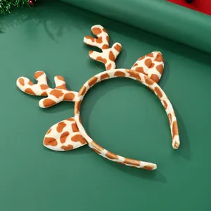 Serre-tête bois de girafe en peluche avec taches marron pour fêtes de Noël
