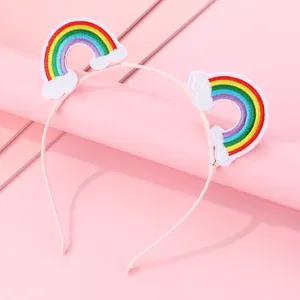 Kids Sweet Embroidered Rainbow Cloud Headband Pink Fabric Wrapped Hair Hoop Cute Cartoon Hair Accessories For Girls Daily Party