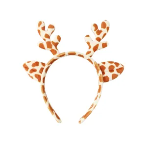 Serre-tête en peluche motif girafe avec bois et oreilles pour fêtes festives
