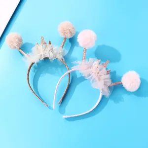 Cerchietto per Capelli per Bambini Con Corona Dolce e Pom Pon Tulle Glitterato Accessori Principessa per Ragazze Festa Compleanno