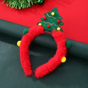 Plush Christmas tree headband with red and green festive decorations for party