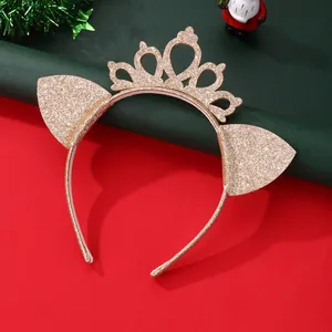 Kids Glitter Cat Ear Crown Headband Festive Party Hair Accessories For Girls Christmas Halloween Celebration Hair Decorations