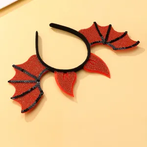 Creative devil bat wing headband in red glitter and black sequins for Halloween party
