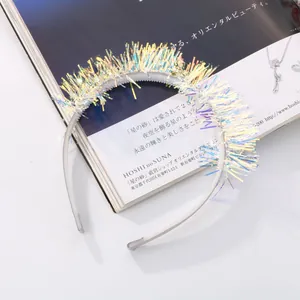 Kids Iridescent Sequin Fringe Headband Christmas Halloween Party Celebration Holographic Tinsel Hair Band Hair Accessory
