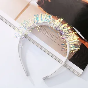 Sparkly white Christmas party headband with holographic laser fringe tassels for kids