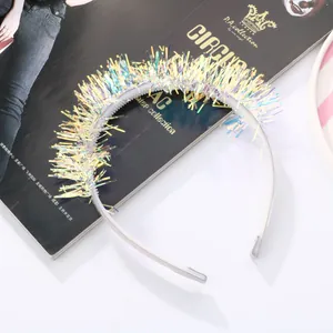 Glittering holographic tinsel party headband with white non-slip teeth for kids and festive events