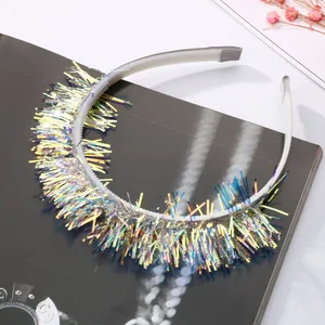 Rainbow iridescent fringe headband for Christmas and Halloween festival parties