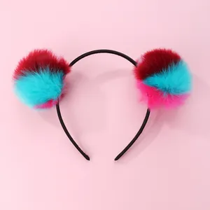 Children's Sweet Gradient Pom-Pom Headband Anti-Slip Faux Fur Ball Hair Accessories For Girls Party Performance Daily Wear