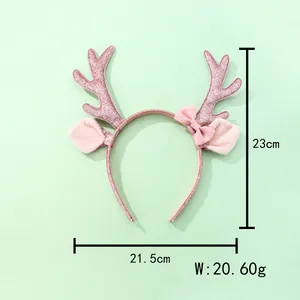 Diadema navideña de reno rosa con astas brillantes y orejas, tamaño 23cm x 21,5cm