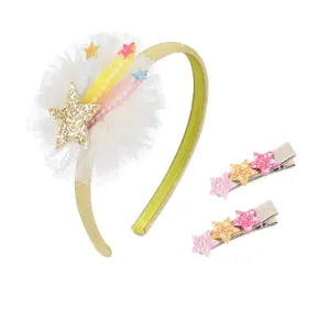 Ensemble serre-tête et pinces à cheveux pour filles avec fleur en tulle et étoiles