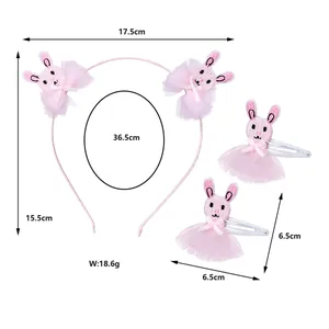 Pink rabbit embroidery headband and hair clips set with size and weight measurements