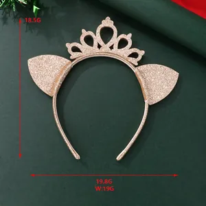 Detailed view of rose gold glitter cat ear and crown headband with size dimensions