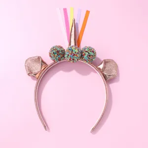 Unicorn headband with glitter ears, colorful pom poms and ribbons for children