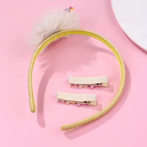 Set serre-tête pour enfants avec pinces à paillettes et grandes fleurs en tulle blanc