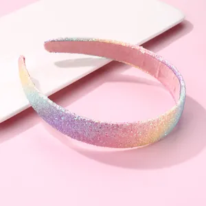 Sweet Kids Rainbow Glitter Headband Handmade Sequined Fabric Hair Accessory With Pink Velvet Lining For Girls Daily Party Gift