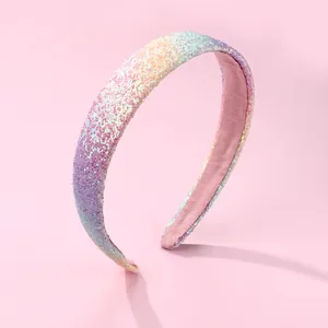 Glitter rainbow headband with sparkling sequins and comfortable pink velvet lining