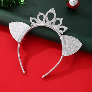 Sparkly silver cat ear crown headband for Christmas parties and festive celebrations