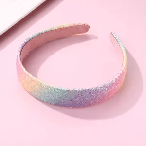 Rainbow glitter headband for women with soft pink suede lining for comfort