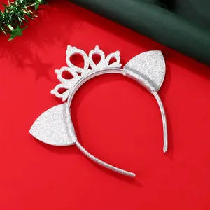 Sparkling silver glitter cat ear crown headband for children festival party celebration