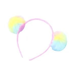 Serre-tête rose mignon avec boules en peluche colorées et tissu antidérapant pour enfants