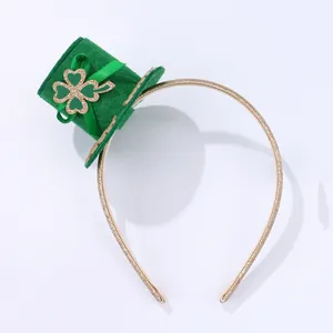 Serre-tête Saint-Patrick avec mini chapeau en feutre vert et trèfle doré à paillettes