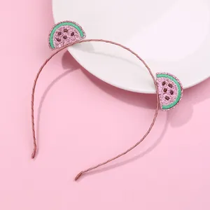 Serre-tête rose mignon avec broderies pastèque à paillettes pour cheveux de filles