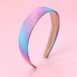 Rainbow gradient glitter headband for girls with non-slip lining and shimmering finish