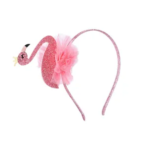 Serre-tête flamant rose pour filles avec couronne pailletée et fleur en tulle