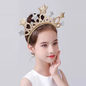 Cerchietto a corona oro e argento con stelle scintillanti per feste di bambini