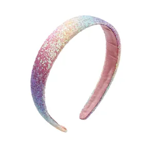 Rainbow glitter sequin headband for girls with comfortable pink velvet lining
