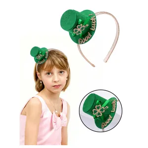 Serre-tête Saint-Patrick avec mini chapeau vert trèfle et détail texte Good Luck brillant