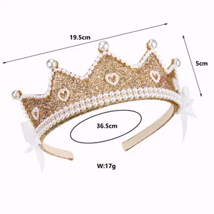 Glinsterende gouden kroon hoofdband met parels en kant voor kinder Halloween kostuum