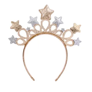Cerchietto a corona scintillante con stelle di paillettes oro e argento per feste festose
