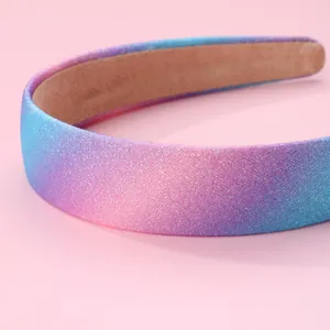 Rainbow glitter headband with blue purple pink gradient sequins and non-slip inner lining