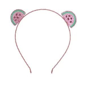Serre-tête rose avec pastèques à paillettes et broderie pour accessoires cheveux