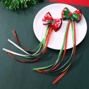 Barrettes à Cheveux Nœud de Noël Avec Longs Rubans Flocons de Neige Paillettes Pompons Accessoires de Cheveux Festifs pour Filles Femmes Fête