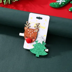 Lot de barrettes de Noël avec renne scintillant et sapin vert pour fêtes festives
