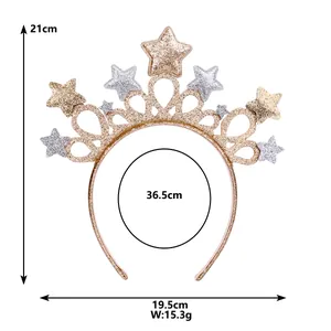 Cerchietto a corona con stelle dorate per feste, dimensioni 21x19,5cm con glitter