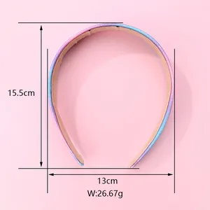 Detail view of colorful glitter headband with dimensions 15.5cm height and 13cm width