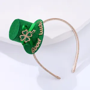 Serre-tête Saint-Patrick avec mini chapeau vert pailleté, trèfle et texte Good Luck