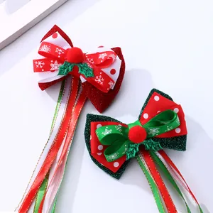 Barrettes de Noël avec nœuds à paillettes et rubans flocons de neige en rouge et vert